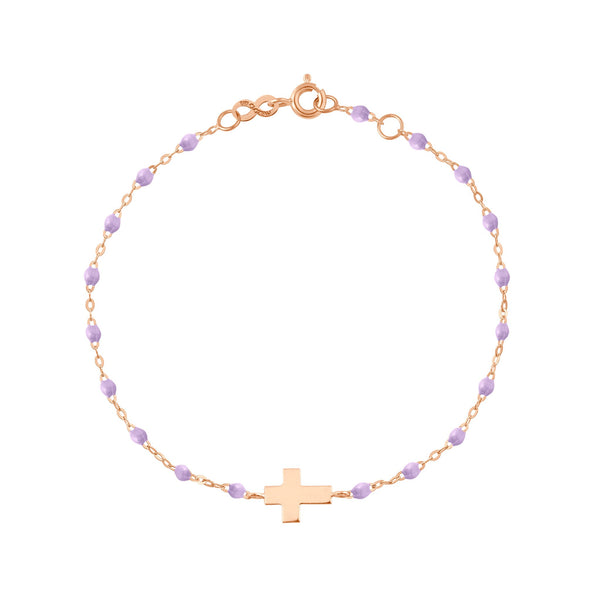 gigi clozeau Bracelet parme Croix or rose 17cm