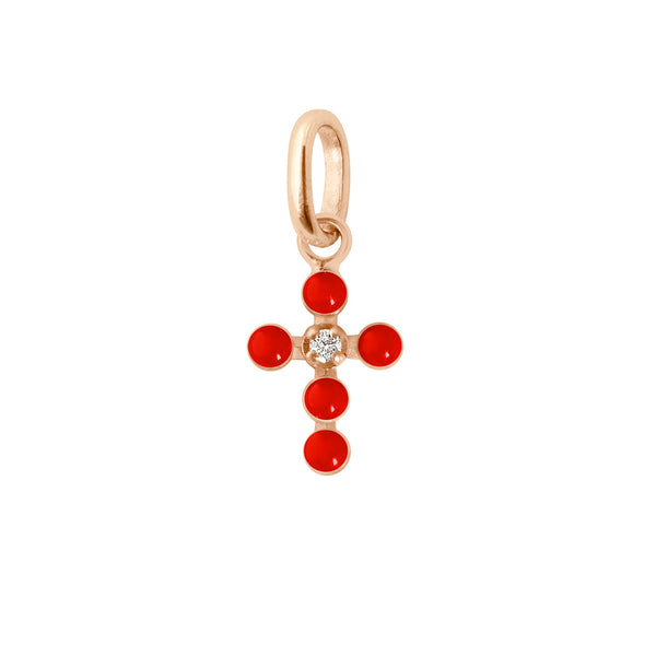 gigi clozeau Pendentif corail Croix perlée or rose 1 diamant