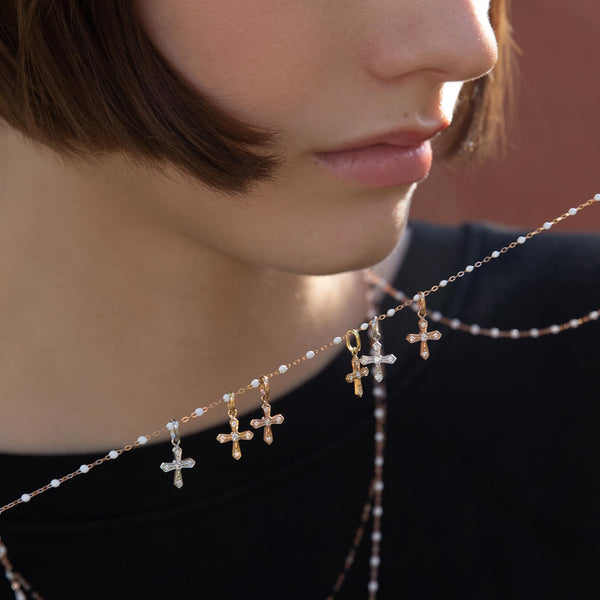 Gigi Clozeau Pendentif Croix Vintage Diamants Or Rose