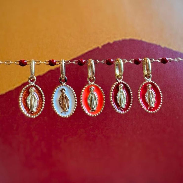 Gigi Clozeau Pendentif Madone Résine Bleu Layette Or Rose