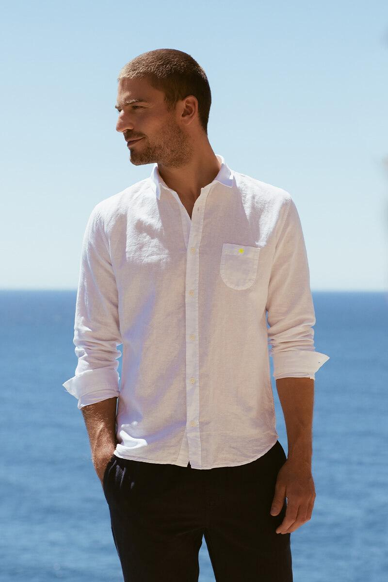 Gilis Chemise Blanche En Coton Et Lin Col Classique