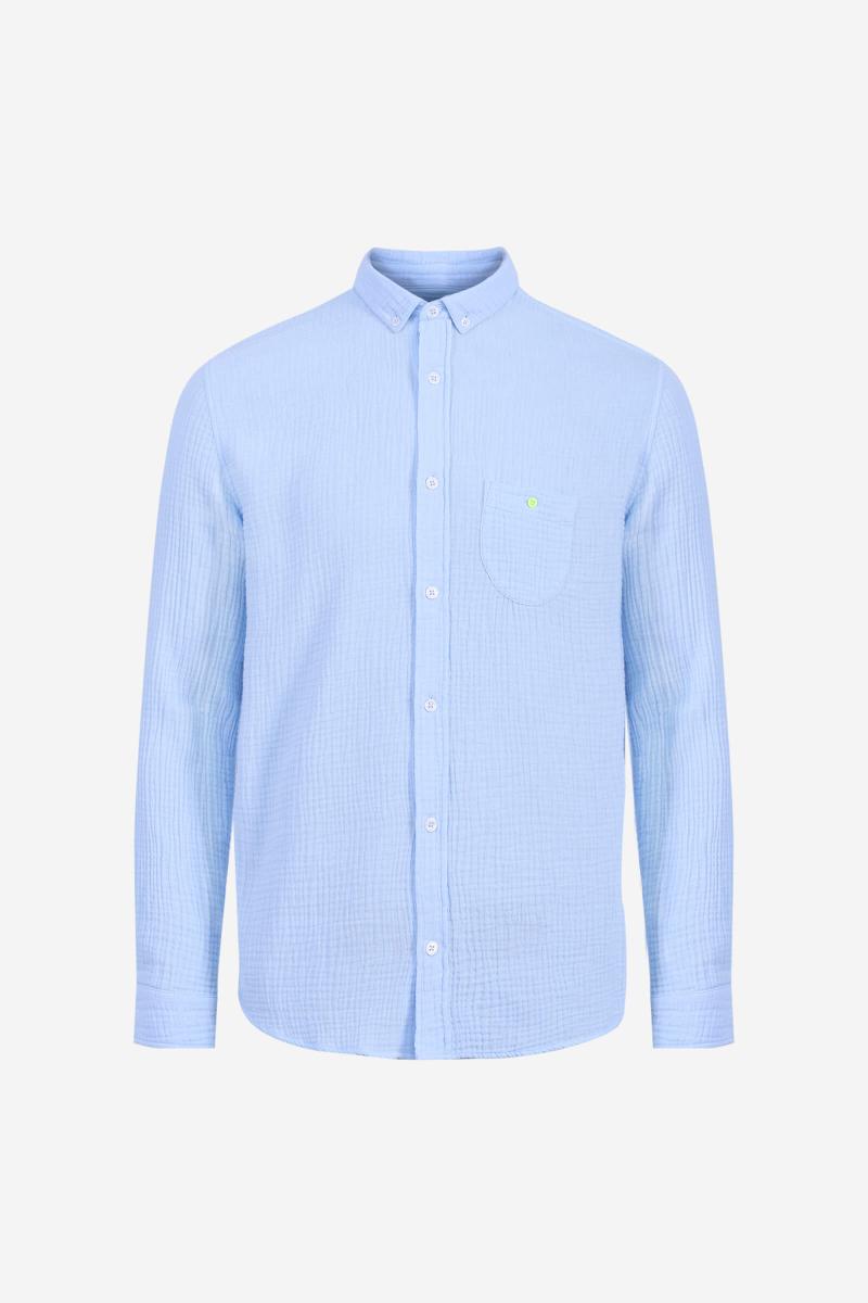Gilis Chemise Bleu Ciel En Gaze De Coton Col Classique