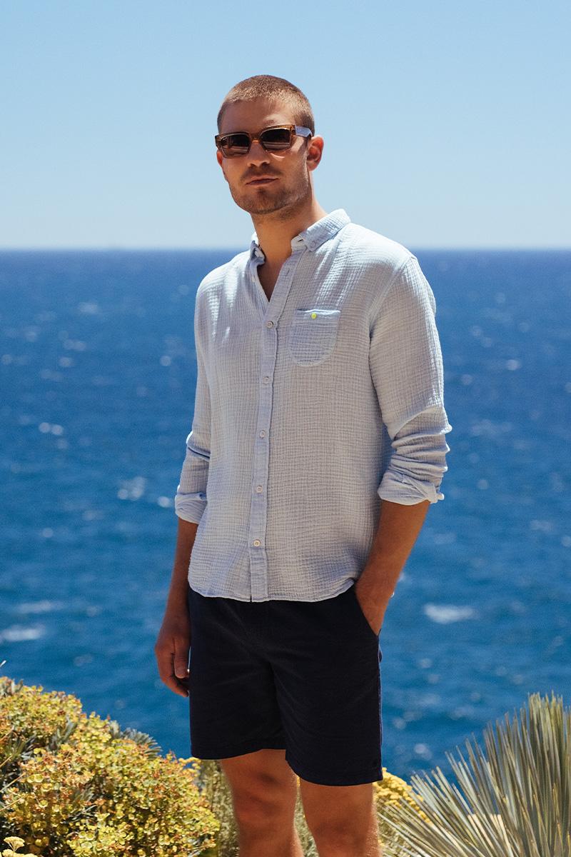 Gilis Chemise Bleu Ciel En Gaze De Coton Col Classique