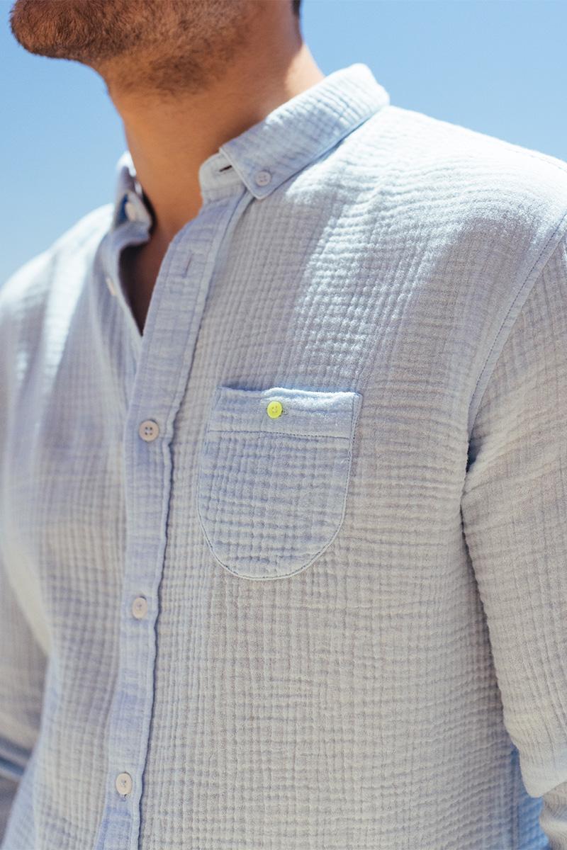 Gilis Chemise Bleu Ciel En Gaze De Coton Col Classique