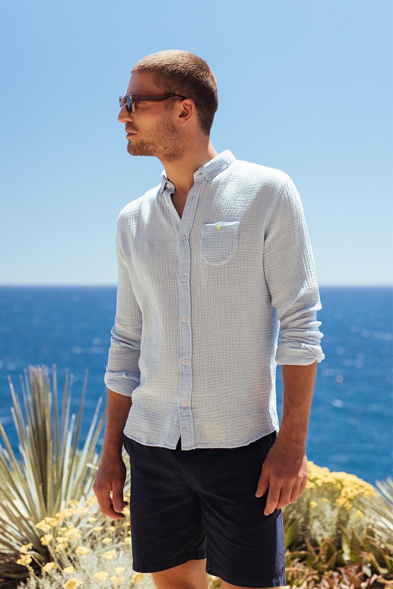 gilis Chemise Bleu ciel en gaze de coton Col classique gilis Chemise Bleu ciel en gaze de coton Col classique