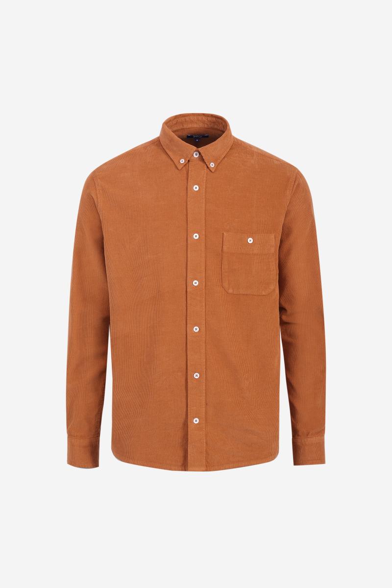 Gilis Chemise Camel En Velours Côtelé Col Classique