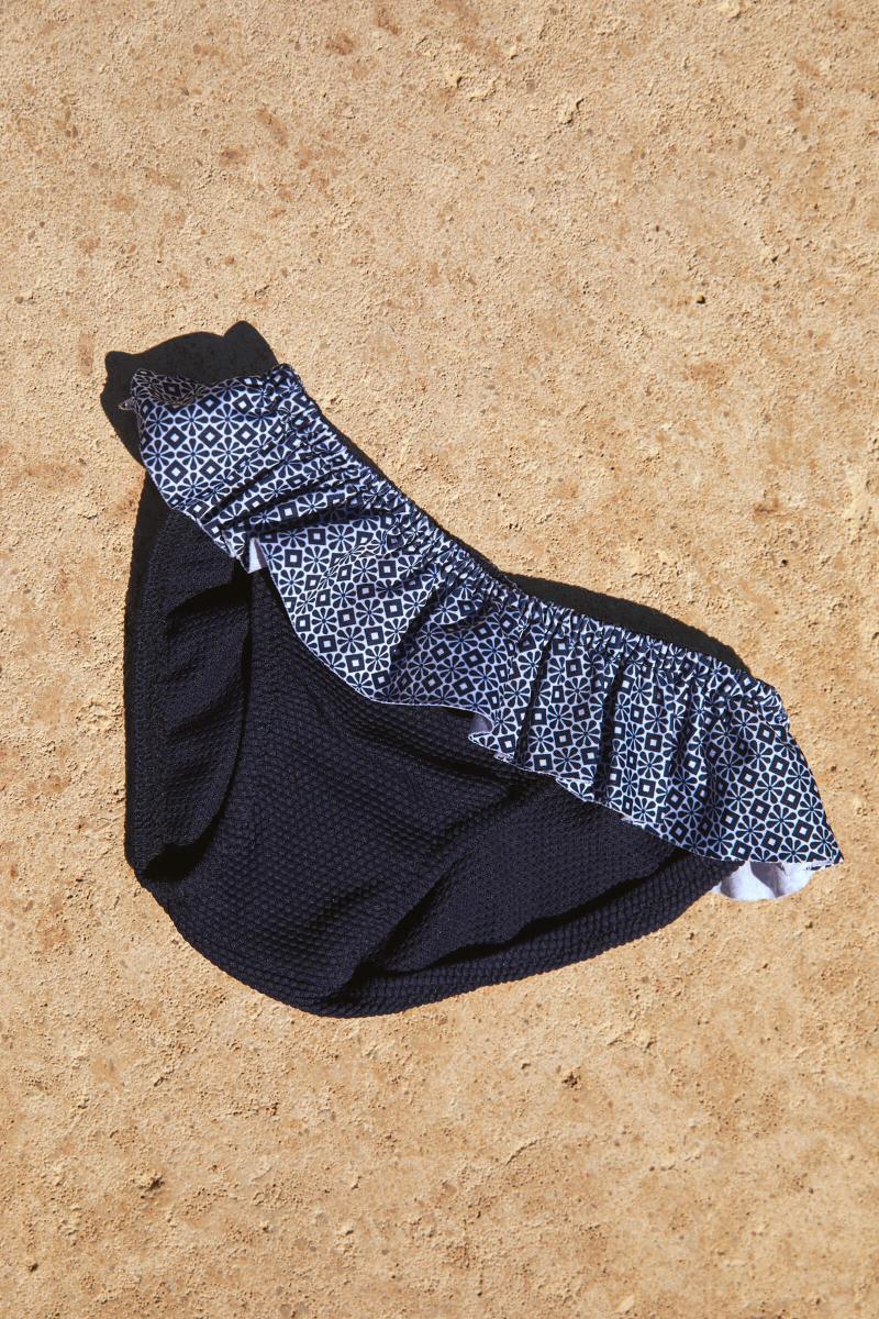 Gilis Culotte De Bain Octavie - Navy Azulejos Taille élastiquée Et Volant Contrasté