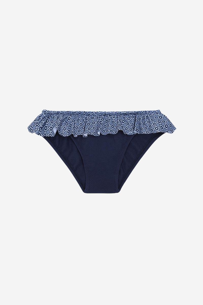 gilis Culotte de bain Octavie - Navy Azulejos Taille élastiquée et volant contrasté