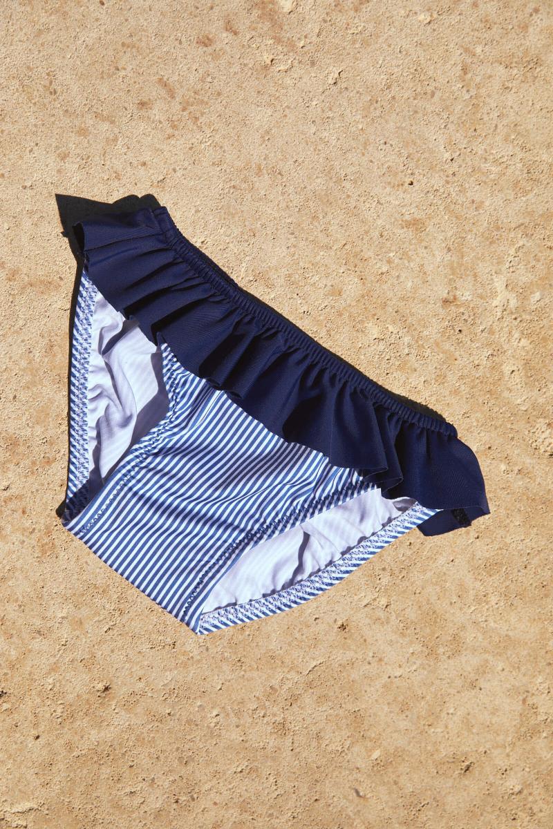 Gilis Culotte De Bain Octavie - Rayures Bleues Taille élastiquée Et Volant Contrasté