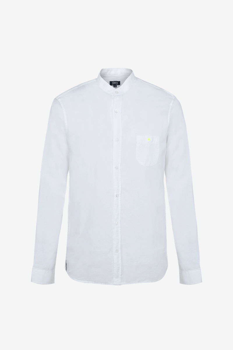 Gilis Chemise Blanche En Coton Et Lin Col Mao