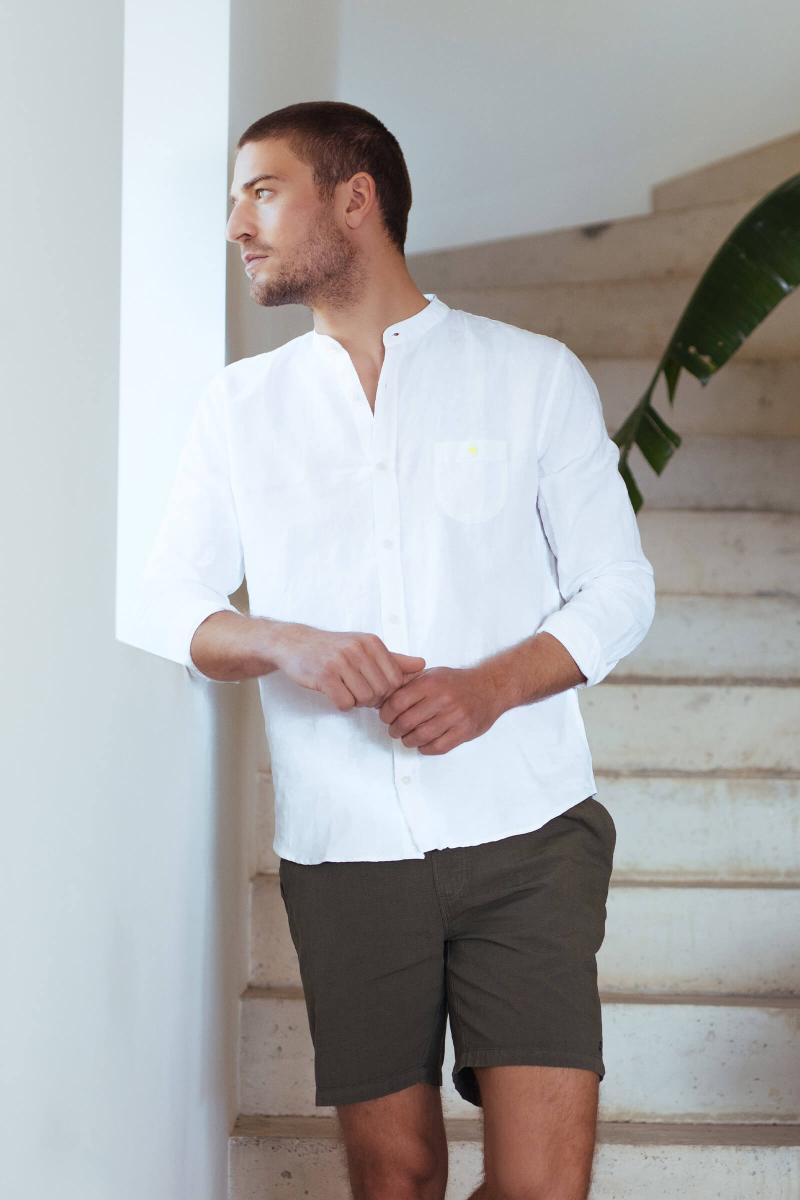 gilis Chemise Blanche en coton et lin Col mao