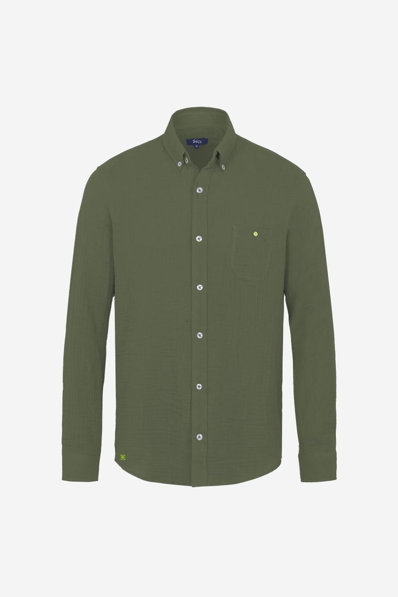 Gilis Chemise Kaki En Gaze De Coton Col Classique