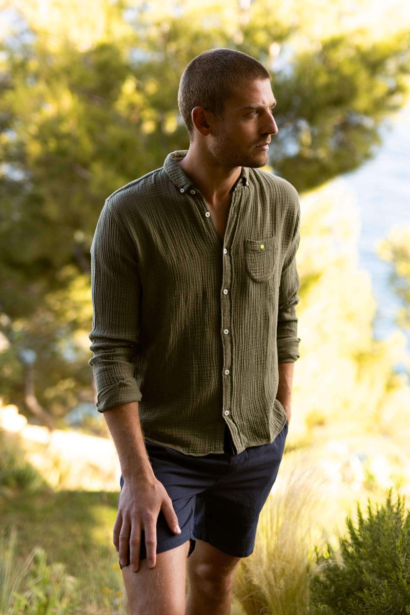 gilis Chemise Kaki en gaze de coton Col Classique