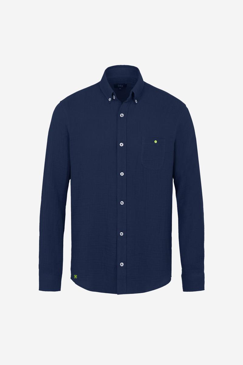 Gilis Chemise Navy En Gaze De Coton Col Classique