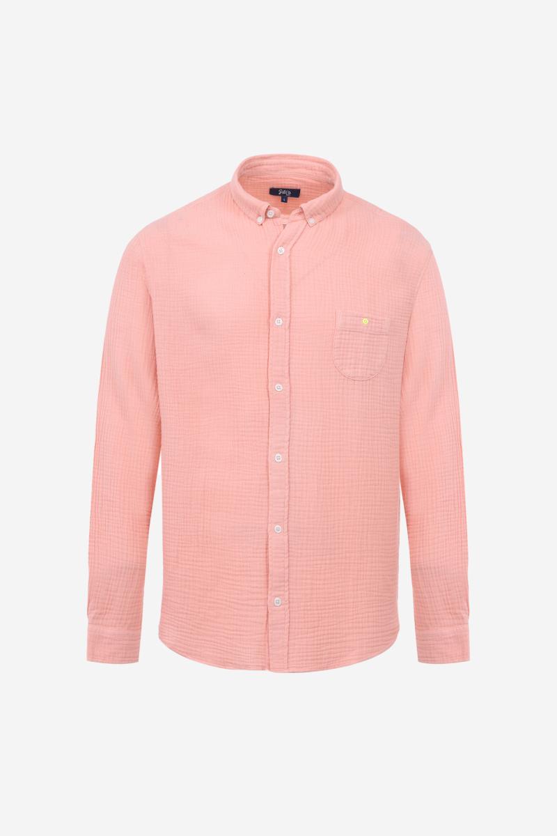 Gilis Chemise Rose En Gaze De Coton Col Classique