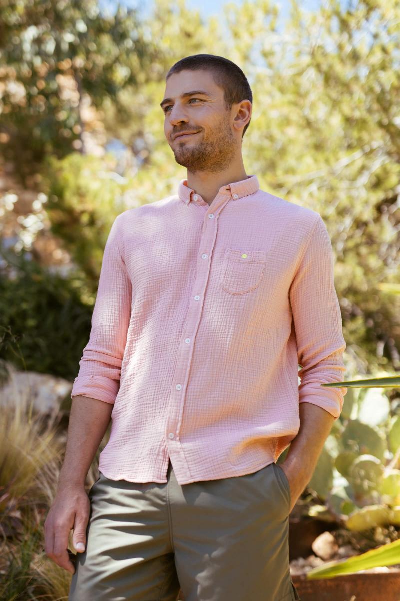 gilis Chemise Rose en gaze de coton Col Classique