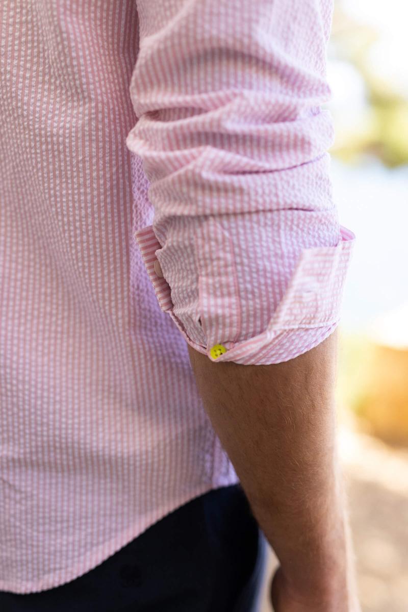 Gilis Chemise Rose En Seersucker Col Mao