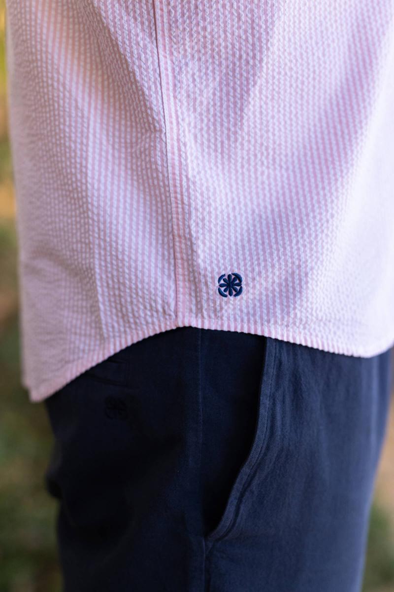 Gilis Chemise Rose En Seersucker Col Mao
