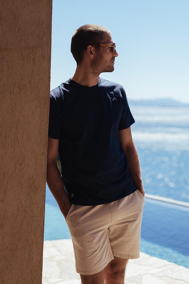 Gilis T-shirt Navy En Coton Col Rond