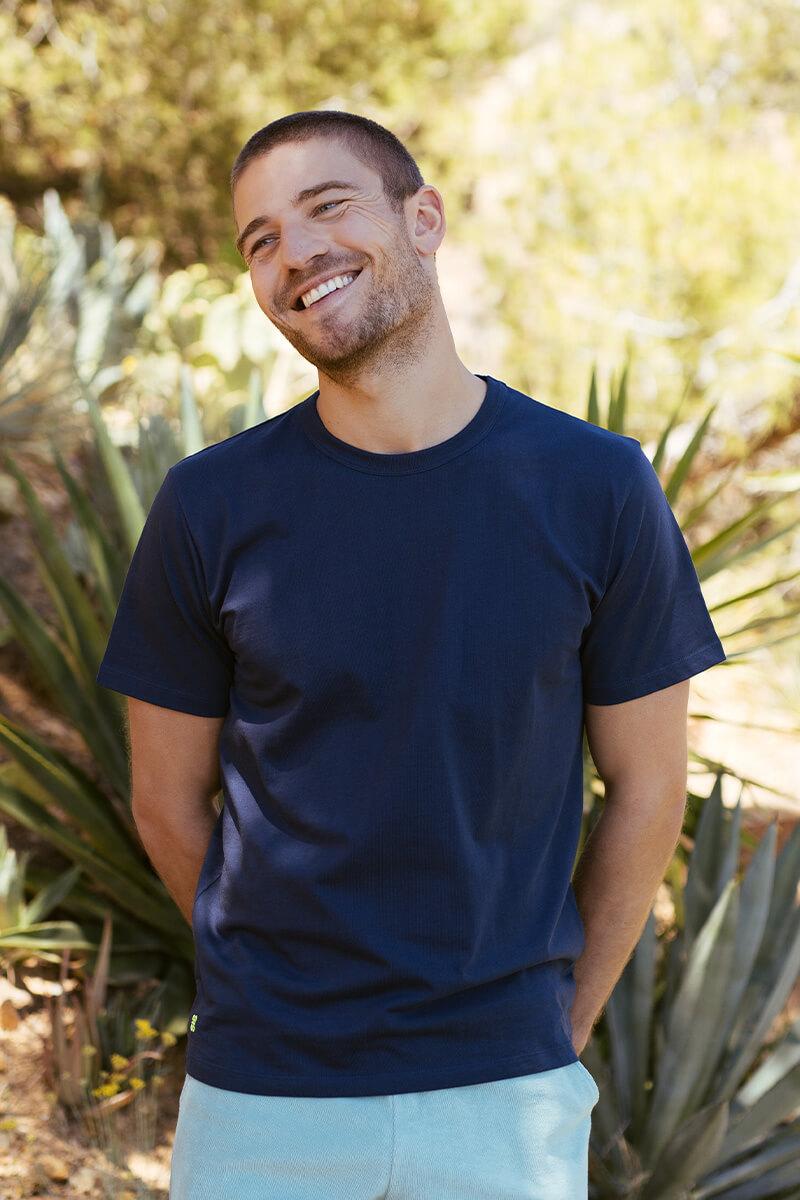 Gilis T-shirt Navy En Coton Col Rond