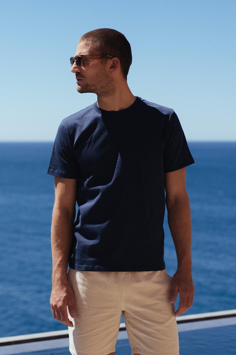 gilis T-shirt Navy en coton Col rond