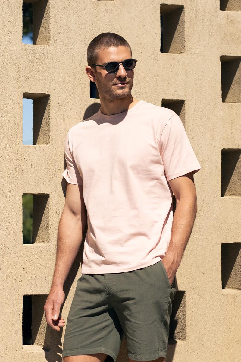 Gilis T-shirt Rose En Coton Col Rond