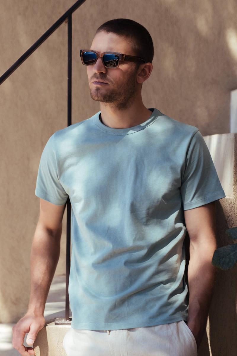 Gilis T-shirt Vert D'eau En Coton Col Rond