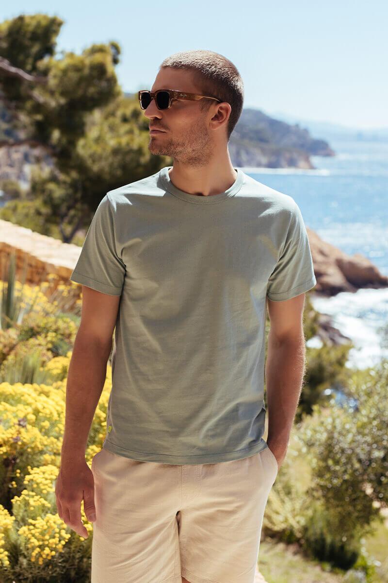 gilis T-shirt Vert d'eau en coton Col rond