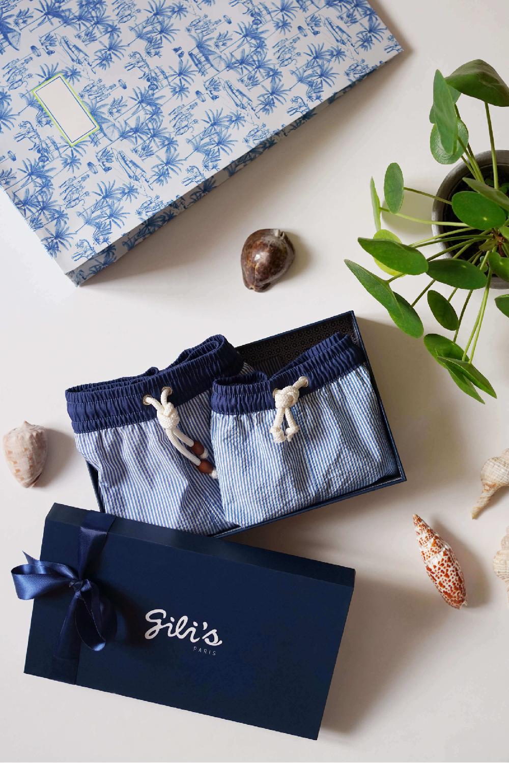 gilis Le pack de shorts de bain papa / garçon - Blue Seersucker