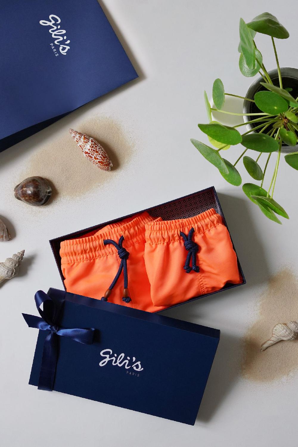gilis Le pack de shorts de bain papa / garçon - Orange Fluo