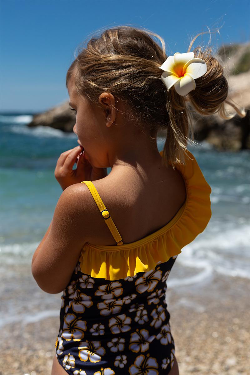 Gilis Maillot De Bain Une Pièce Flores - Huahine L' Asymétrique à Volant Pour Petite Fille