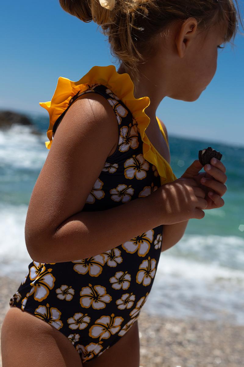 Gilis Maillot De Bain Une Pièce Flores - Huahine L' Asymétrique à Volant Pour Petite Fille