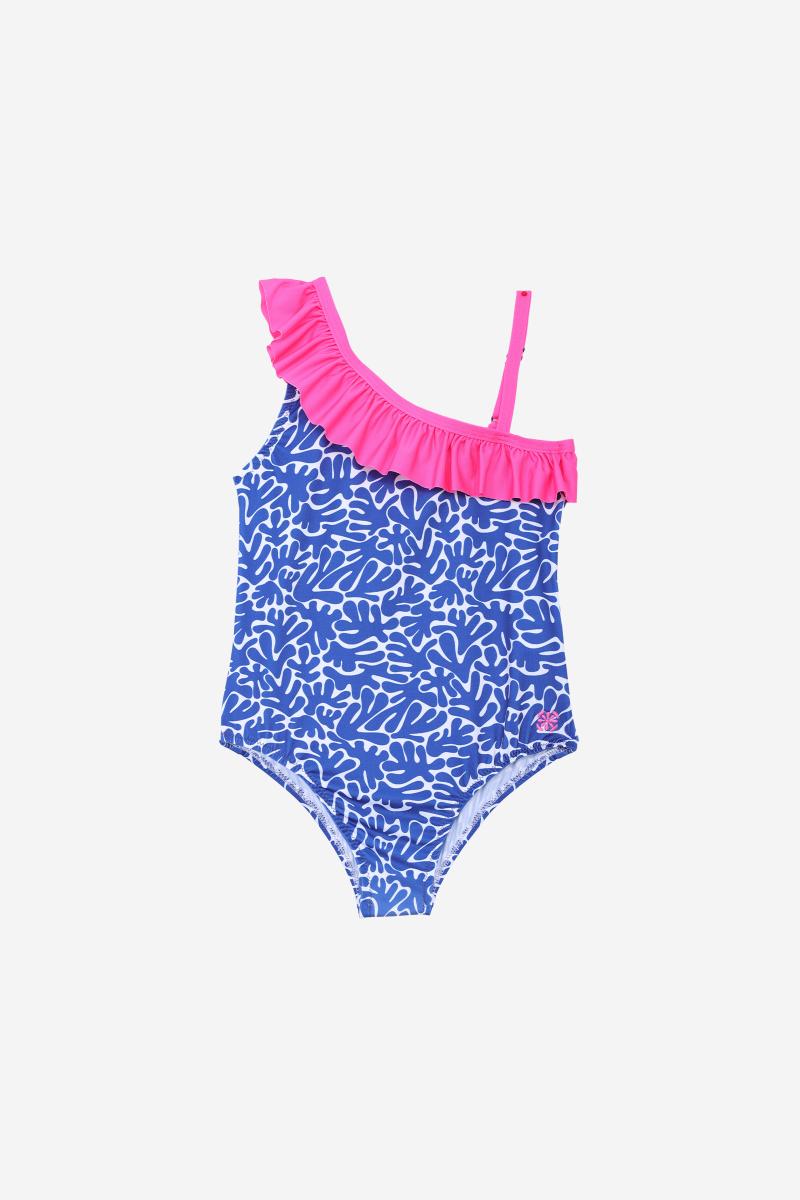 gilis Maillot de bain une pièce Flores - Navy Maupiti L' asymétrique à volant pour petite fille