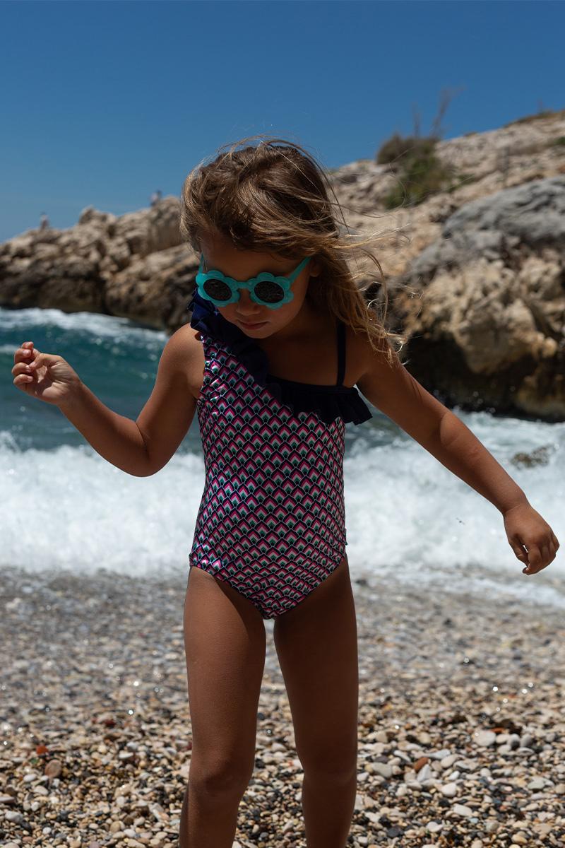 Gilis Maillot De Bain Une Pièce Flores - Pink Jaipur L' Asymétrique à Volant Pour Petite Fille