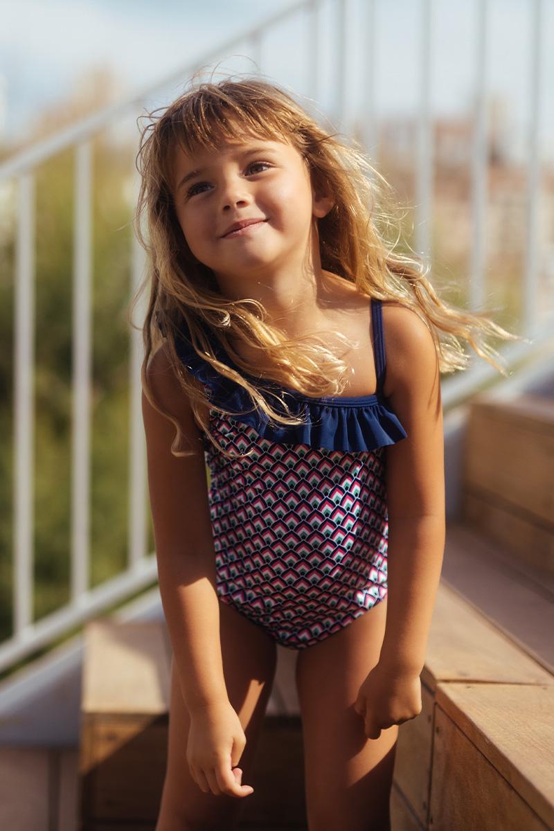 Gilis Maillot De Bain Une Pièce Flores - Pink Jaipur L' Asymétrique à Volant Pour Petite Fille