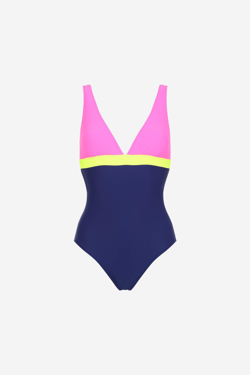 Gilis Maillot De Bain Une Pièce Isaure - Fluo Color Block L' Iconique Décolleté En V à Larges Bretelles