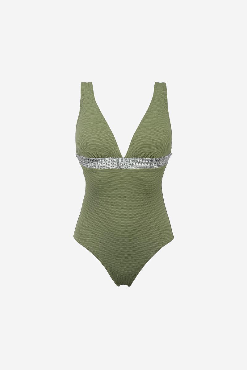 Gilis Maillot De Bain Une Pièce Isaure - Green Olive L' Iconique Décolleté En V à Larges Bretelles