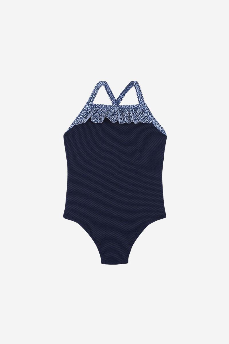 Gilis Maillot De Bain Une Pièce Java - Navy Azulejos Le Décolleté Droit à Volant Pour Petite Fille