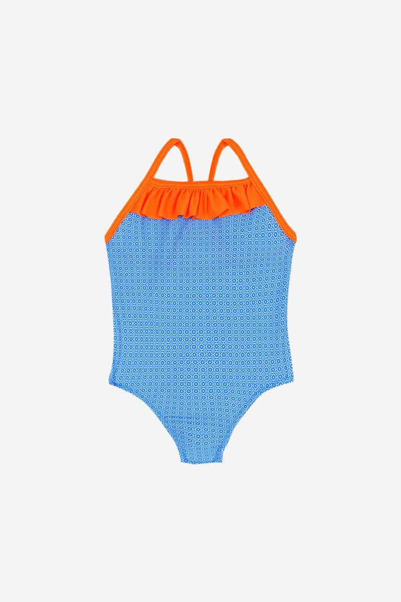 Gilis Maillot De Bain Une Pièce Java - Sky Blue Azulejos Le Décolleté Droit à Volant Pour Petite Fille