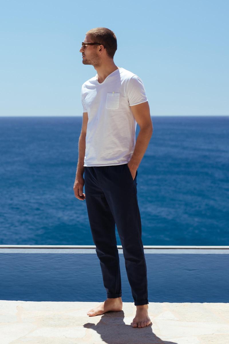 Gilis Pantalon Navy En Coton Et Lin 80% Coton Et 20% Lin