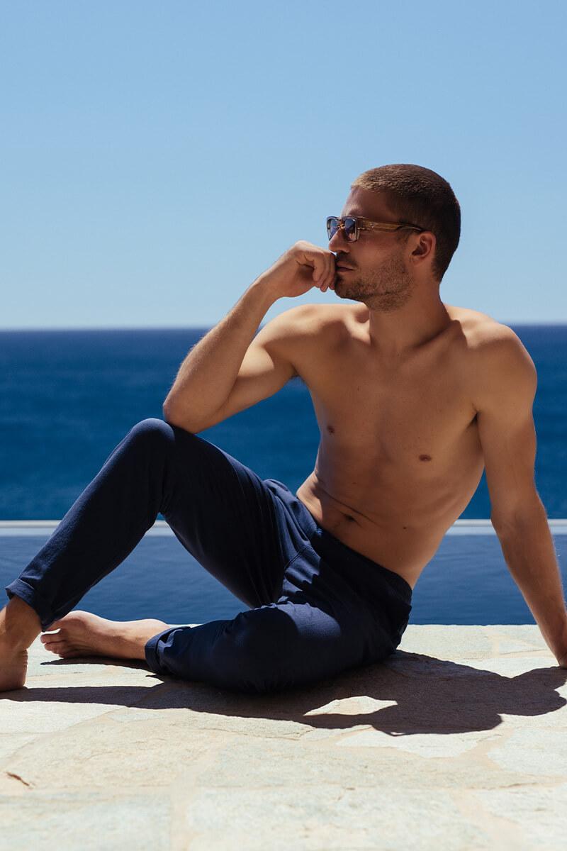 Gilis Pantalon Navy En Coton Et Lin 80% Coton Et 20% Lin