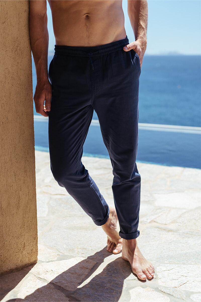 gilis Pantalon Navy en coton et lin 80% coton et 20% lin