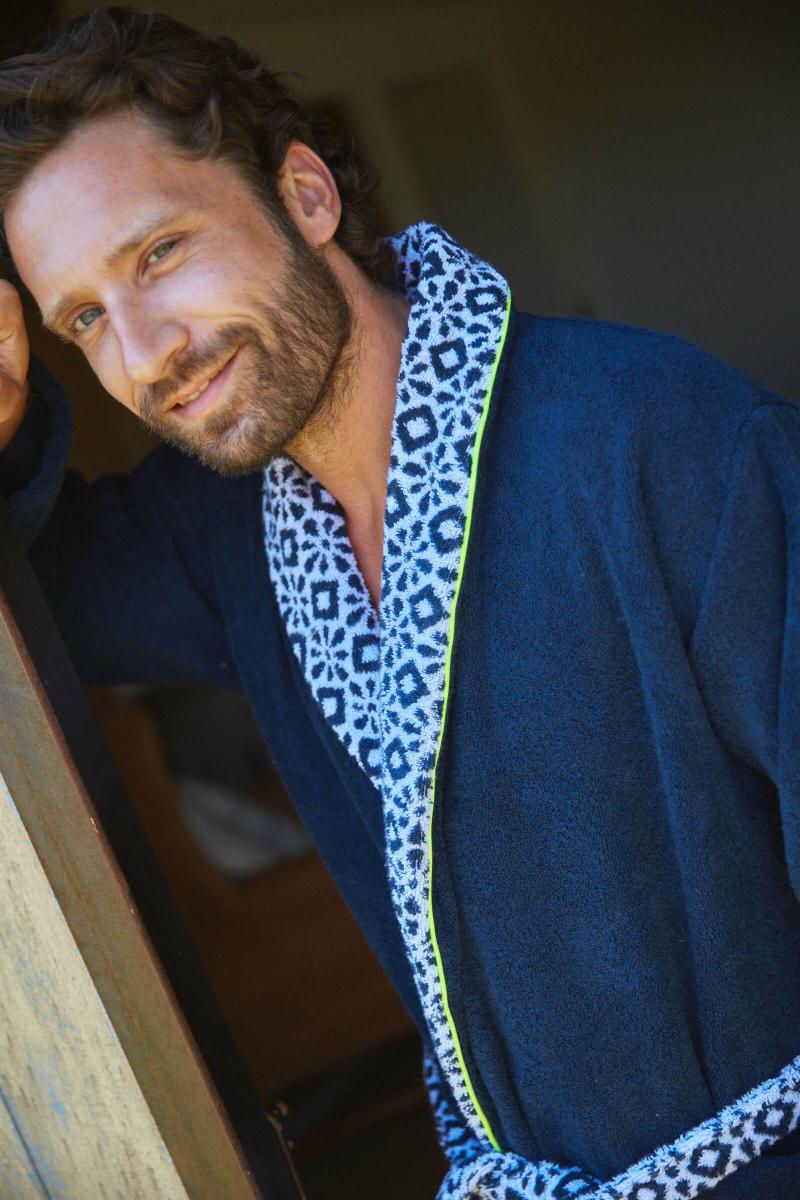 Gilis Peignoir En Coton Bouclette - Col Azulejos En Coton Extra Moelleux