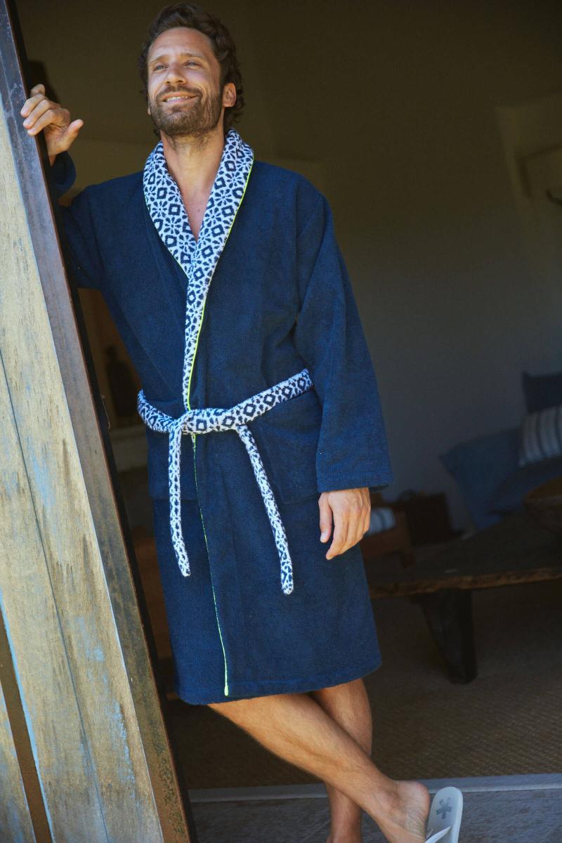 Gilis Peignoir En Coton Bouclette - Col Azulejos En Coton Extra Moelleux