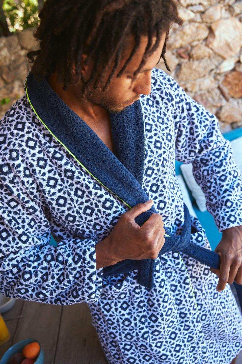 Gilis Peignoir En Coton Bouclette - Full Azulejos En Coton Extra Moelleux