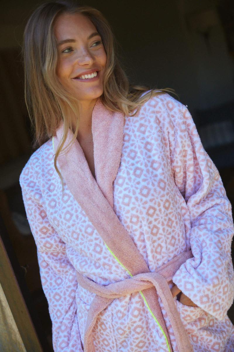 Gilis Peignoir En Coton Bouclette - Full Azulejos En Coton Extra Moelleux