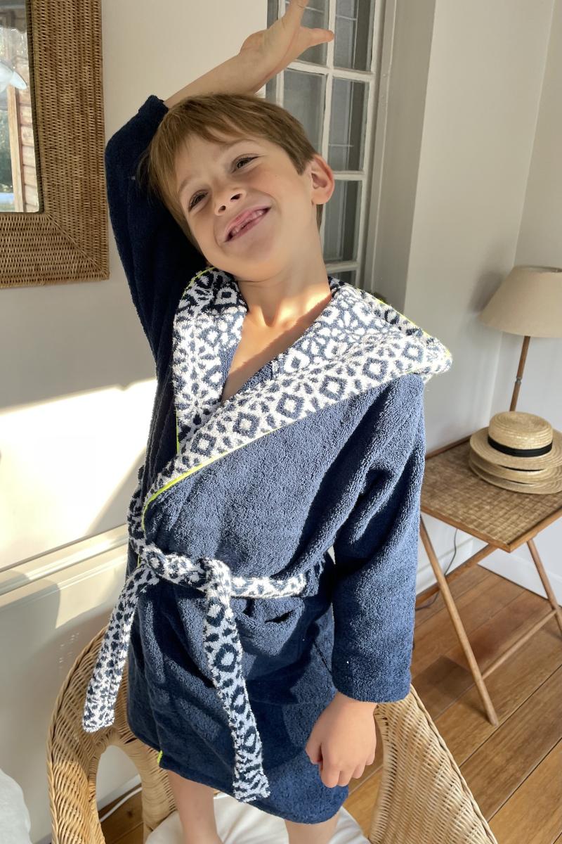 Gilis Peignoir Enfant En Coton Bouclette - Col Azulejos En Coton Extra Moelleux