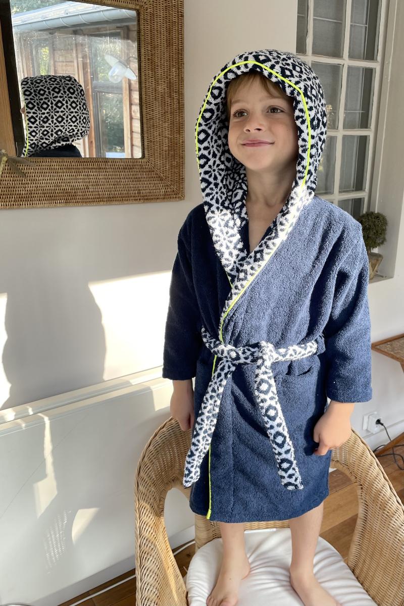 Gilis Peignoir Enfant En Coton Bouclette - Col Azulejos En Coton Extra Moelleux