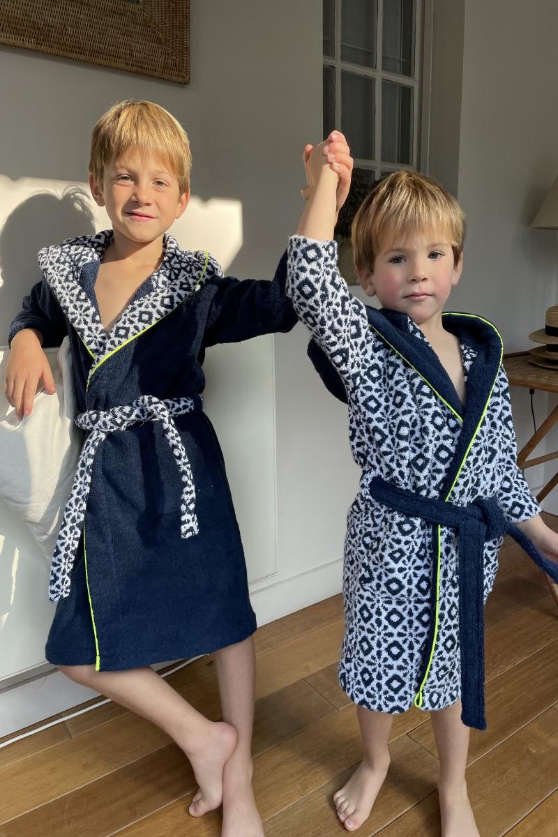 Gilis Peignoir Enfant En Coton Bouclette - Col Azulejos En Coton Extra Moelleux