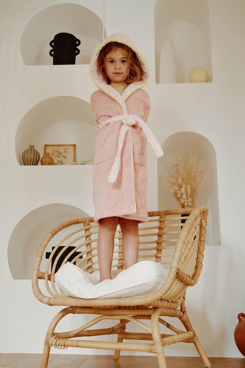 Gilis Peignoir Enfant En Coton Bouclette - Col Azulejos Vieux Rose